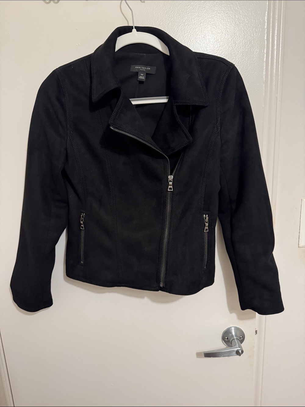 Ann Taylor Black Faux Suede Asymmetrical Zip Moto Jacket